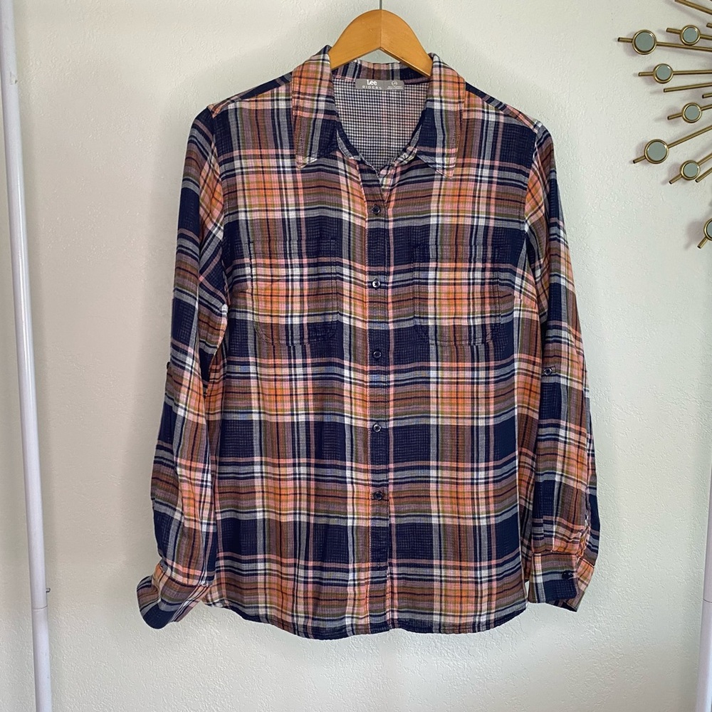 Lee Rider Pink Blue Lightweight Long Sleeve Button Up Shirt
